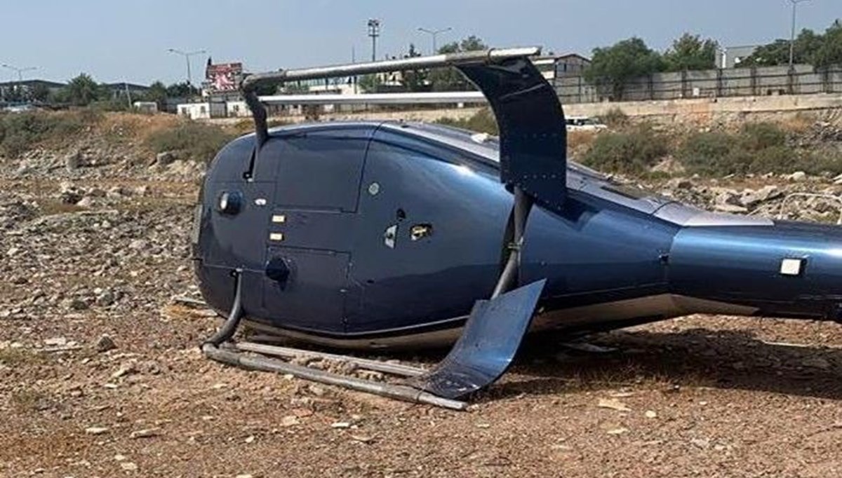 İzmir'de arızalanan helikopter iniş sırasında yan yattı